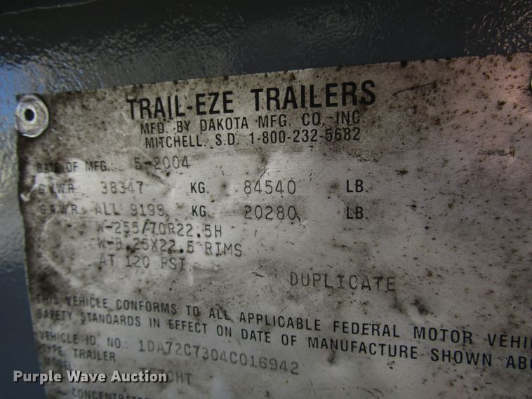 image for item DH8456 2004 Trail-Eze TE70HT drop deck trailer