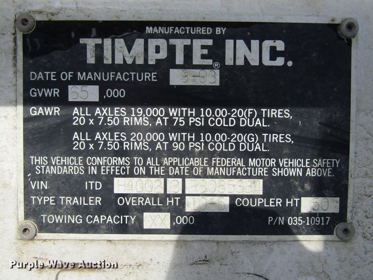 image for item FD9336 1994 Timpte double hopper bottom grain trailer