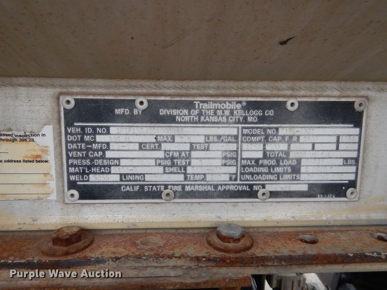 image for item GE9119 1982 Trailmobile F15S-420I tank trailer