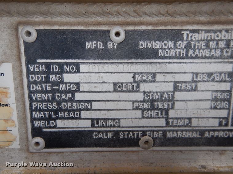 image for item GE9119 1982 Trailmobile F15S-420I tank trailer