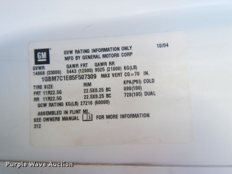 image for item GF9063 2005 Chevrolet C7500 propane truck