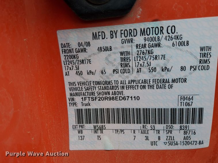 image for item DH4783 2008 Ford F250 Super Duty XL pickup truck