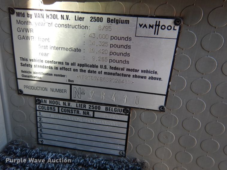 image for item DG5924 1995 Van Hool T845 coach bus