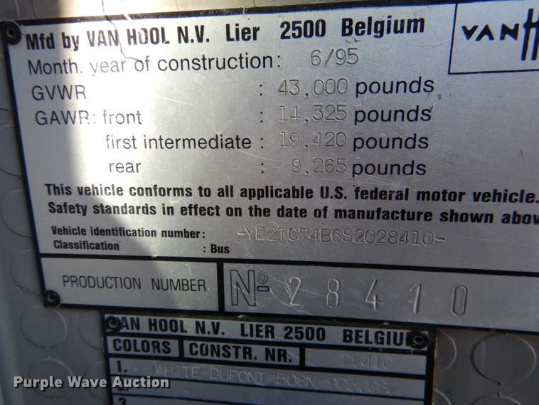 image for item DG5924 1995 Van Hool T845 coach bus