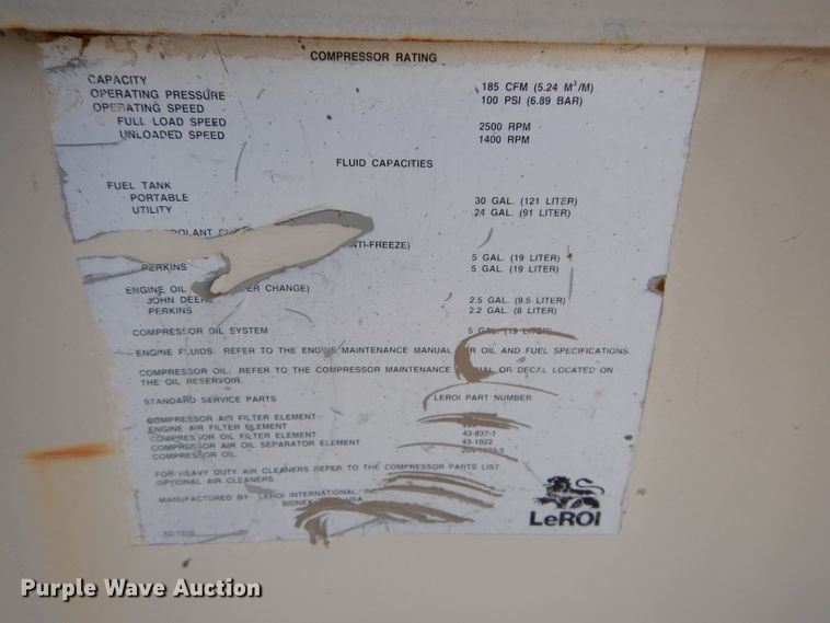 image for item DH4389 1995 Leroi 185DJF air compressor