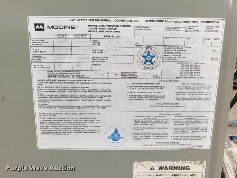 image for item EZ9086 (2) Modine furnaces