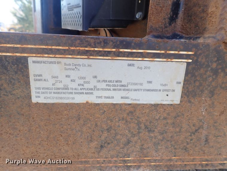 image for item FF9477 2011 Buck Dandy utility trailer
