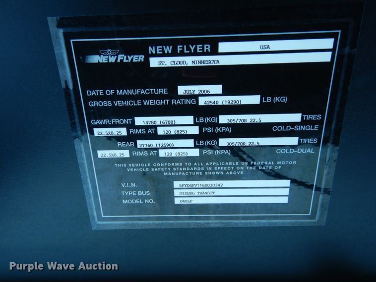 image for item FU9066 2006 New Flyer D40LF coach bus