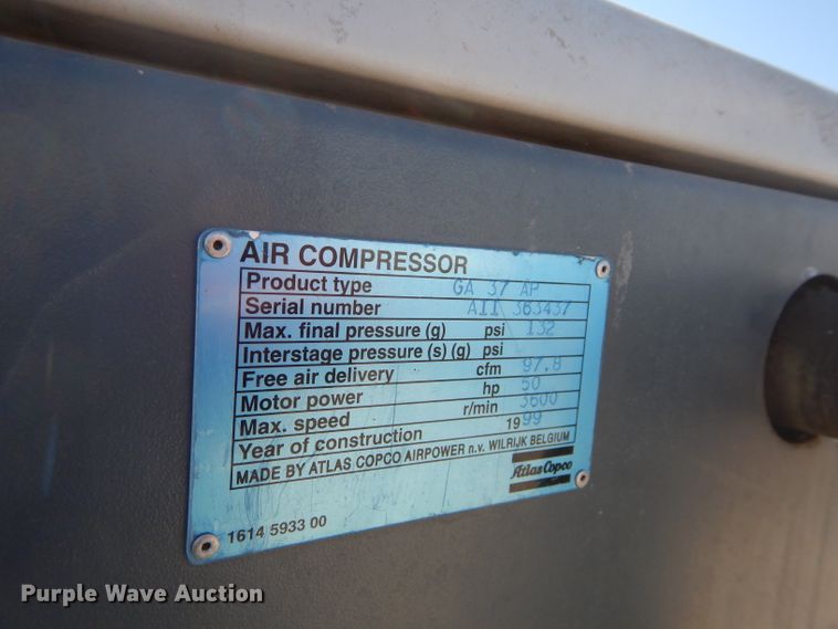 image for item FY9043 1999 Atlas Copco GA37 air compressor