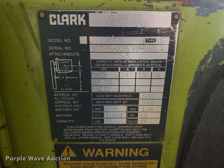 image for item GA9496 Clark NST20 forklift