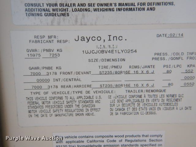 image for item GF9076 2014 Jayco Eagle Premier 375BHFS camper