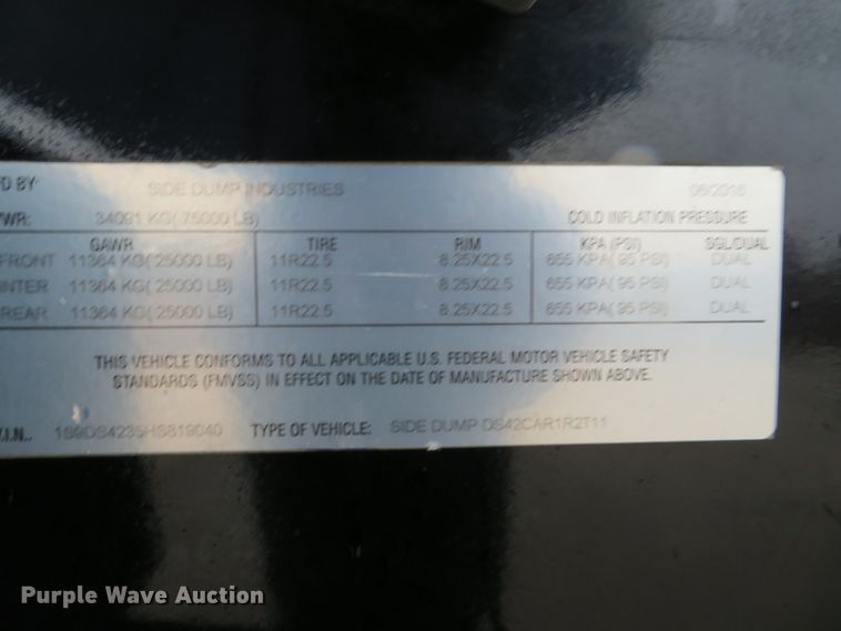 image for item DI2042 2017 Side Dump Industries DS42CAR1R2T11 side dump trailer