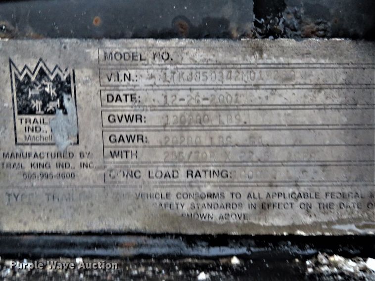 image for item DI2043 2002 Trail King TK110HD low boy equipment trailer