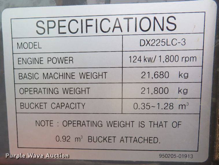 image for item DI2048 2014 Doosan DX225LC-3 excavator