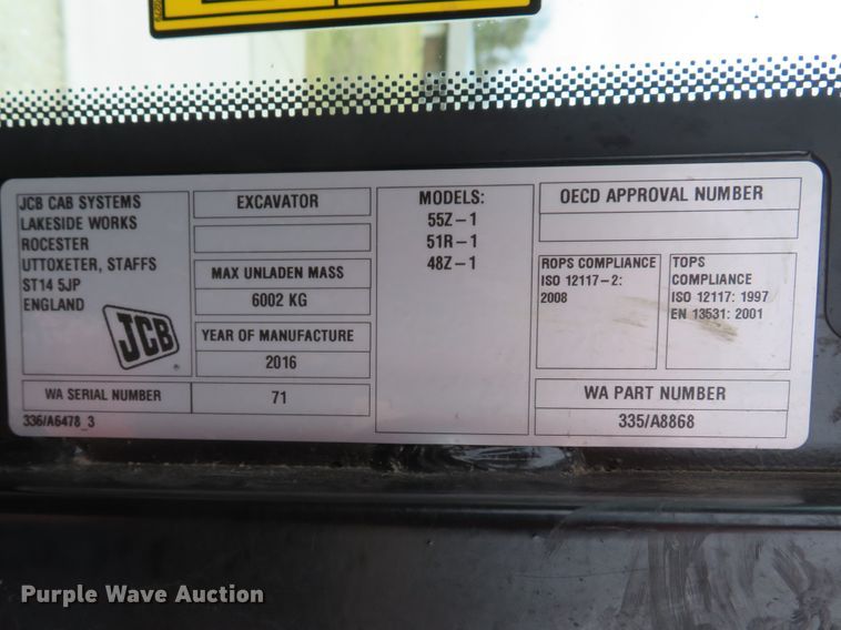 image for item DI2050 2016 JCB 55Z-1 mini excavator