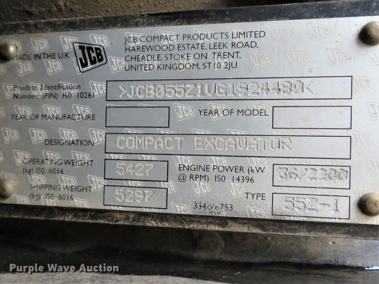 image for item DI2050 2016 JCB 55Z-1 mini excavator