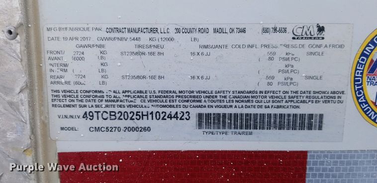 image for item DI2051 2017 Cm Trailers CMC5270-2000260 enclosed cargo trailer