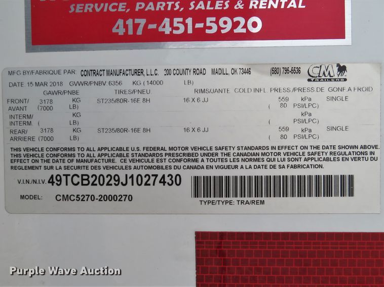 image for item DI2053 2018 Cm Trailers CMC5270-2000270 enclosed cargo trailer