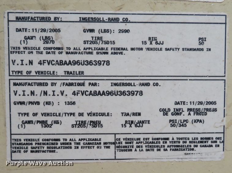 image for item DI2057 2006 Ingersoll Rand P185WJD air compressor