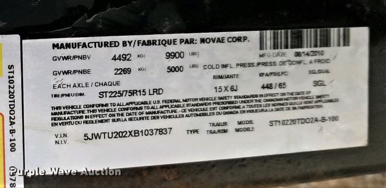 image for item DI2063 2011 Sure Trac ST10220TD02A-B-100 equipment trailer