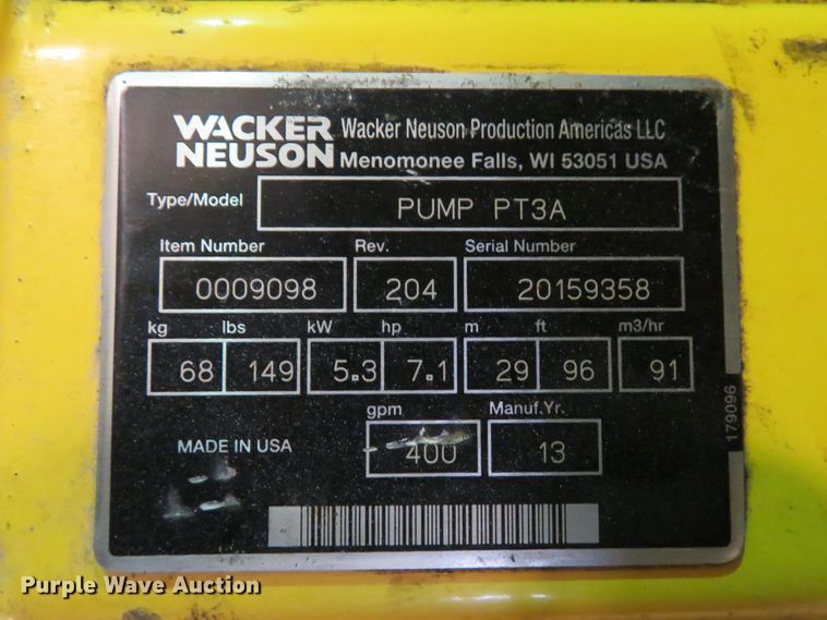 image for item GI9081 2013 Wacker Neuson PT3A trash pump