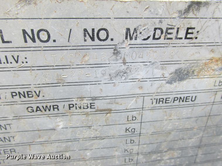 image for item DA8346 1991 Trail King TK20 equipment trailer