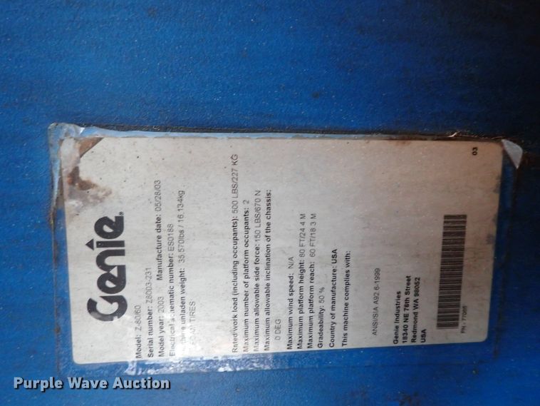image for item DC3309 2003 Genie Z80/60 boom lift