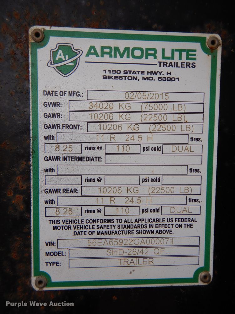image for item DH4369 2016 Armor Lite SHD-26/42 end dump trailer