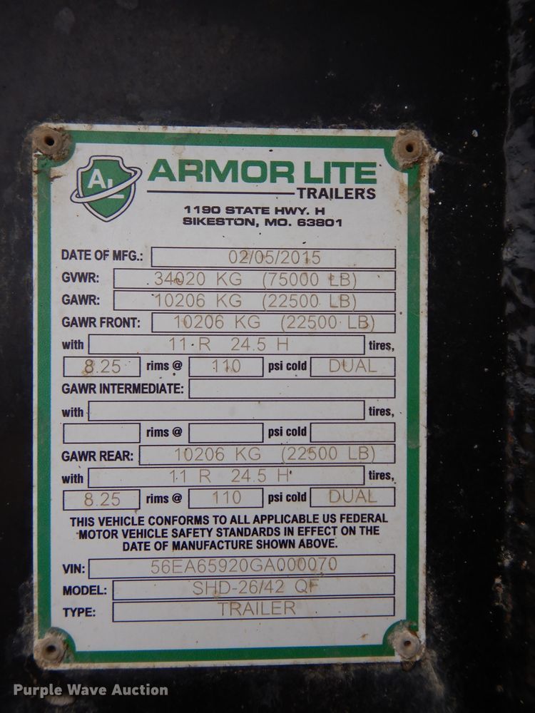 image for item DH4370 2016 Armor Lite SHD-26/42 end dump trailer