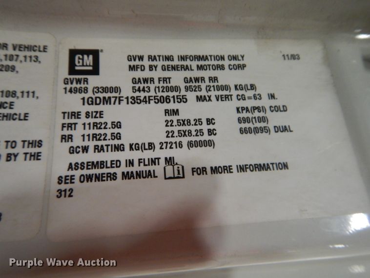 image for item DH4379 2004 GMC T7500 street sweeper truck