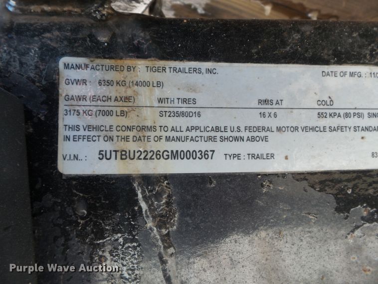 image for item DH7860 2015 Tiger equipment trailer