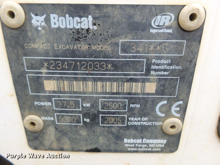 image for item DH7872 2005 Bobcat 341G mini excavator