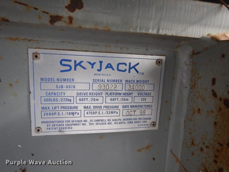 image for item FU9087 1996 Sky Jack SJB-66TK boom lift
