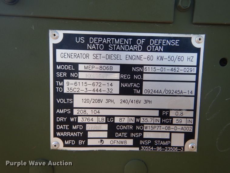 image for item GB9787 2010 L3 MEP-806B generator