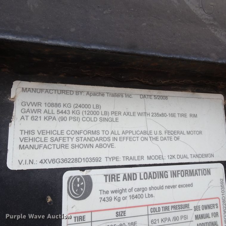 image for item GC9183 2008 Apache equipment trailer