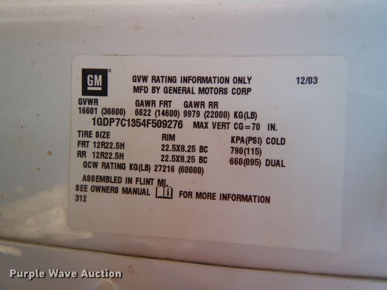 image for item GE9237 2004 GMC C7500 dump truck