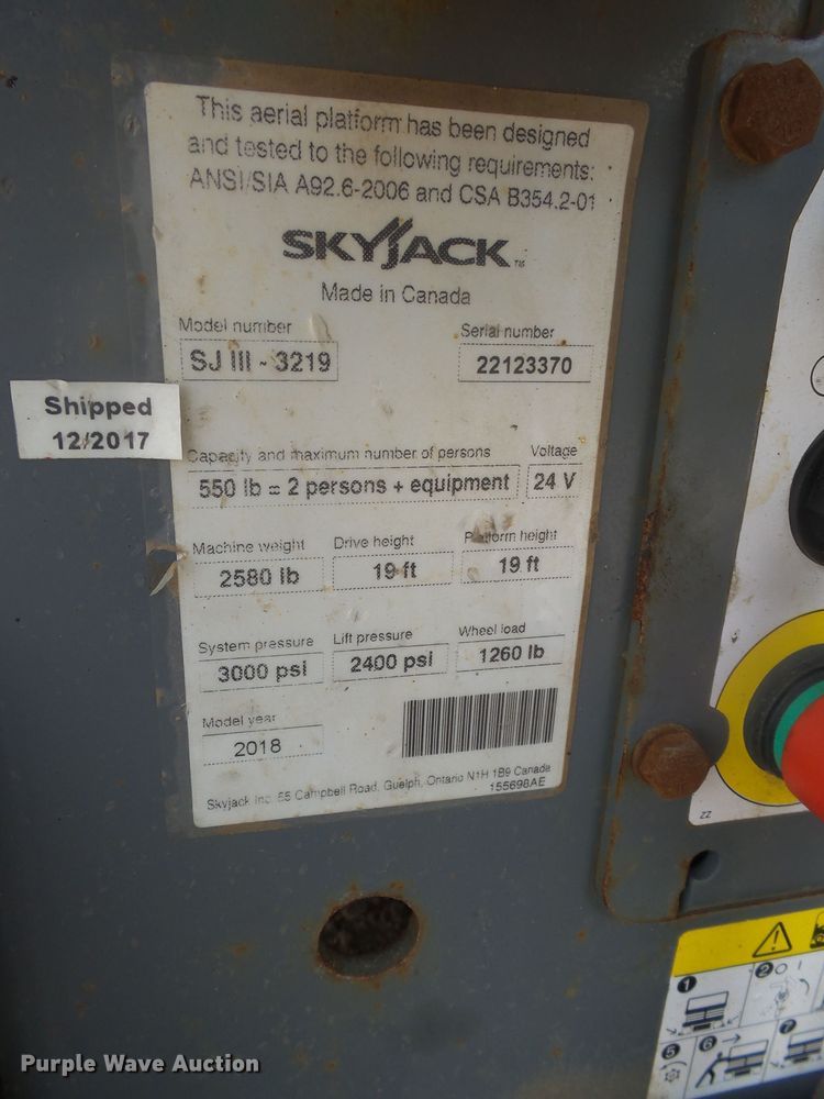 image for item GV9754 2018 Sky Jack SJIII 3219 scissor lift