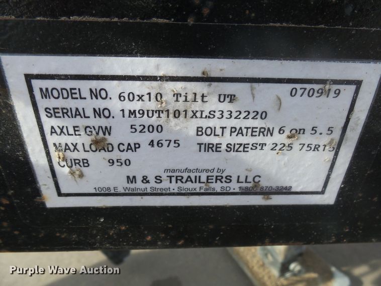 image for item GV9755 2020 M&S 60X10 tilt deck utility trailer