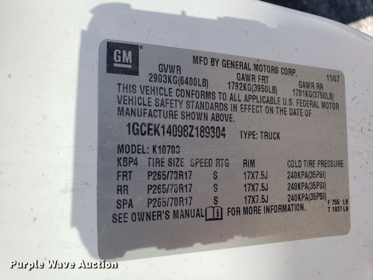 image for item DD2571 2008 Chevrolet Silverado 1500 pickup truck