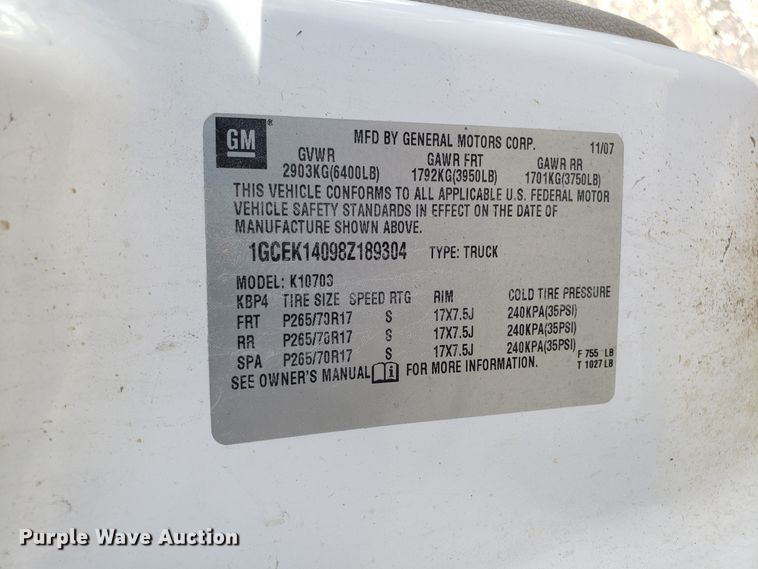 image for item DD2571 2008 Chevrolet Silverado 1500 pickup truck