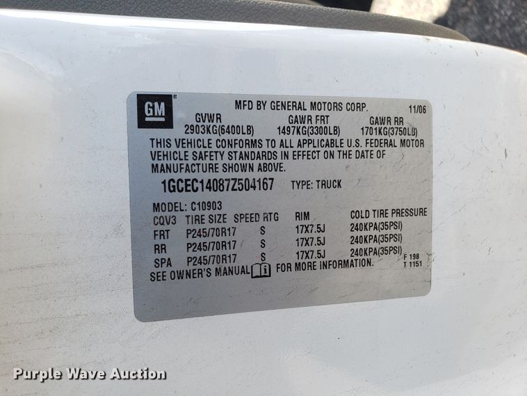 image for item DD2582 2007 Chevrolet Silverado 1500 pickup truck