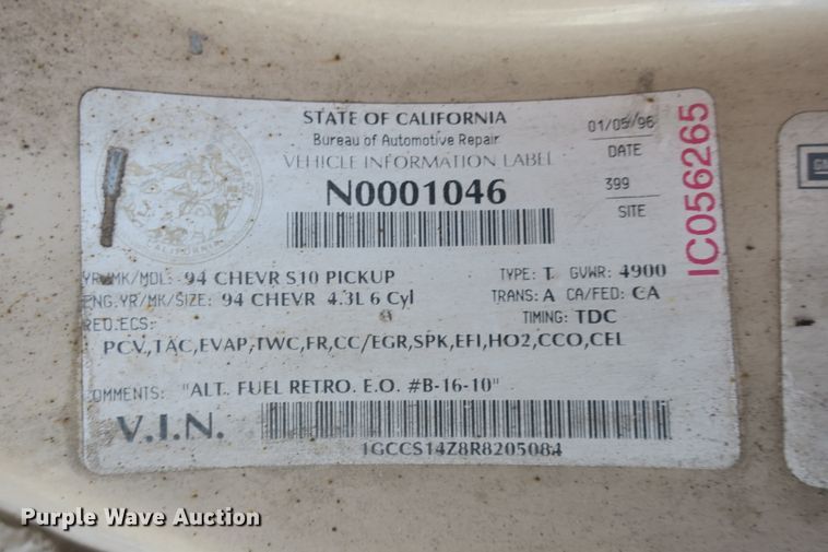 image for item DF5096 1994 Chevrolet S10 pickup truck