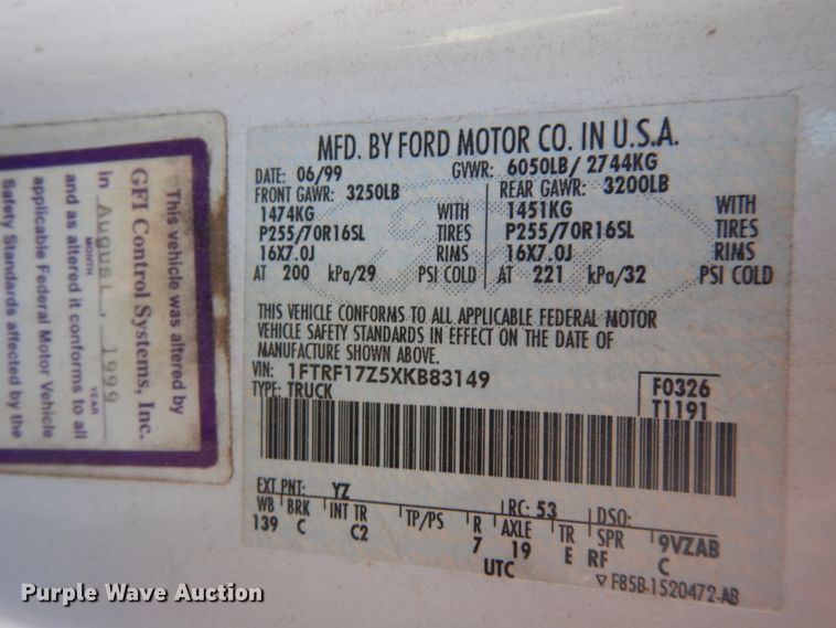 image for item DG6268 1999 Ford F150 XL pickup truck