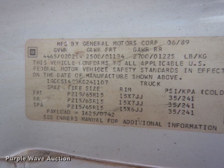 image for item DG6272 1989 Chevrolet S10 pickup truck