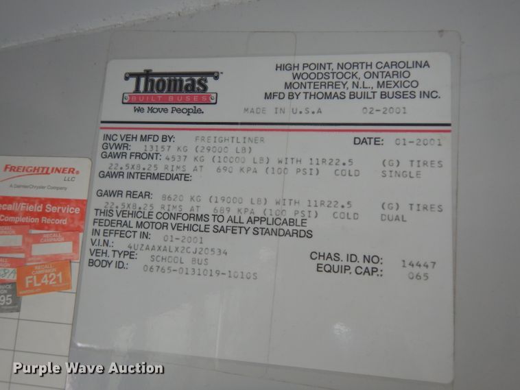 image for item DG6287 2002 Freightliner FS65 school bus