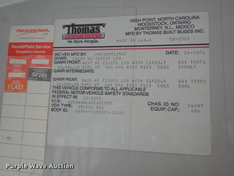 image for item DG6289 2002 Freightliner FS65 school bus