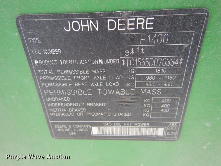 image for item DH6408 2008 John Deere 1565 Series II lawn mower