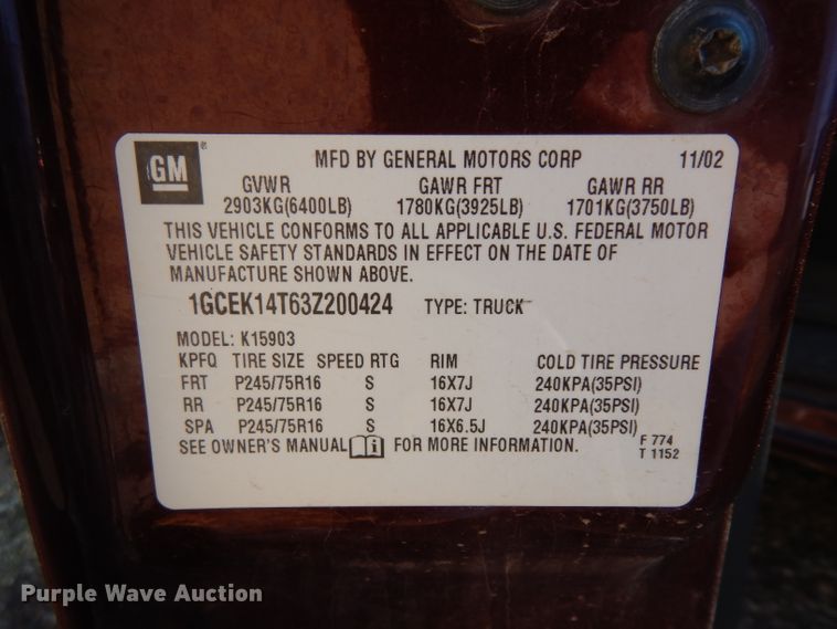 image for item ER9918 2003 Chevrolet Silverado 1500 pickup truck