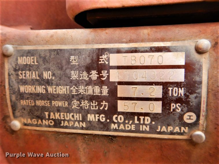 image for item GD9101 Takeuchi TB070 mini excavator