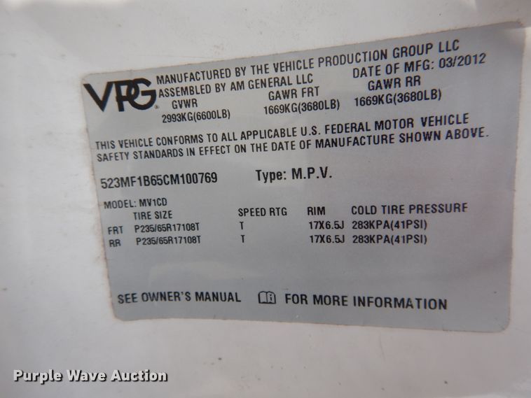 image for item GD9139 2012 VPG MV1CD SUV